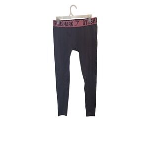 Gymshark Leggings Womens Medium Gray Pink Logo Waistband Athletic‎ Yoga Workout